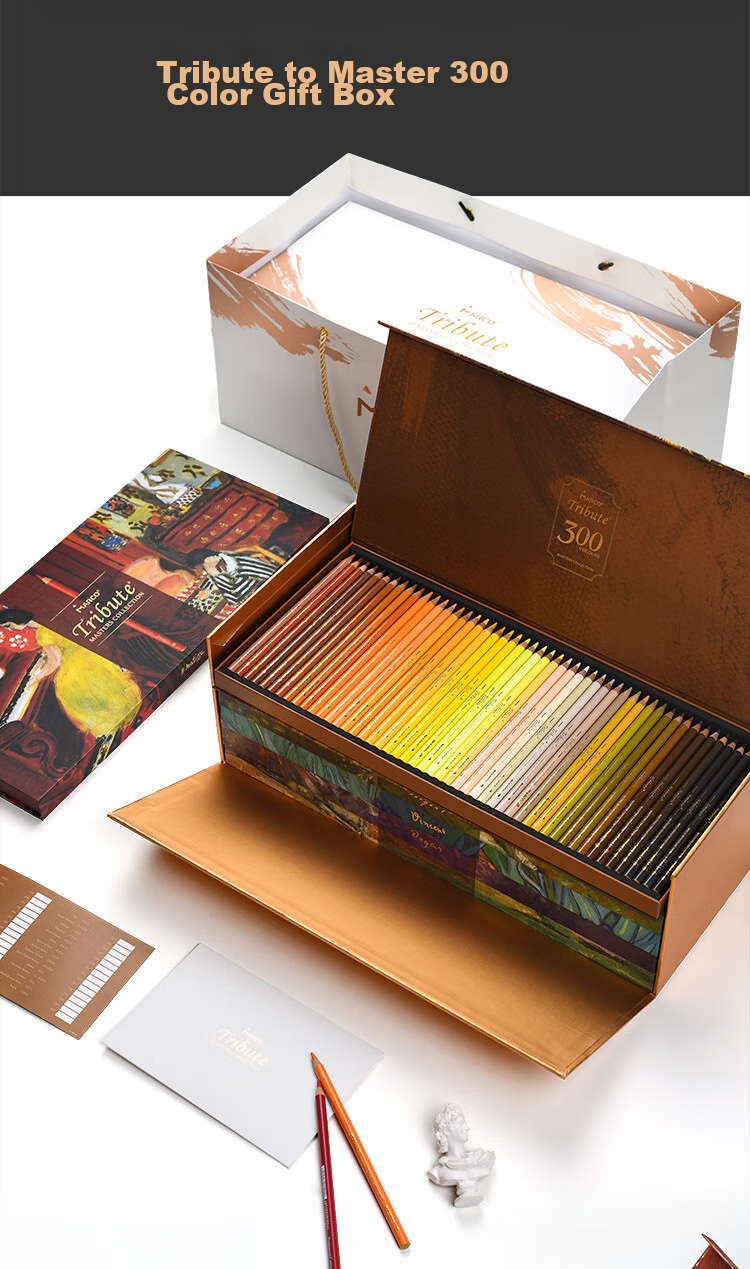 MARCO Master Series Oil-Based Colored Pencils Art Student Special Set, Colorful Pencils Birthday Back-To Gift, Master Gift Box [300-Color Gift Box] 12