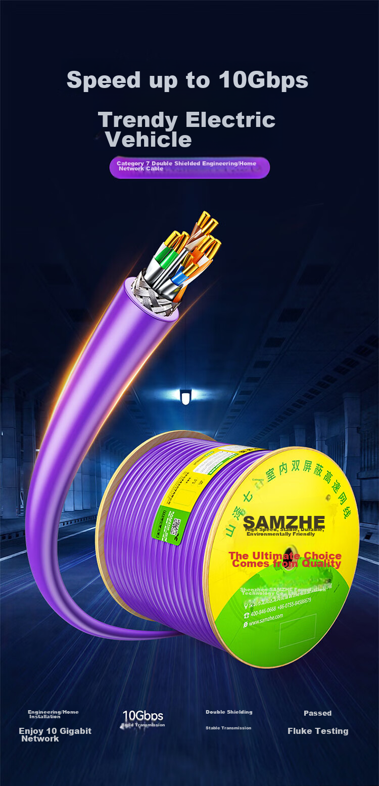 SAMZHE CAT7 10G Dual-Shielded Ethernet Cable [0.57±0.008mm Pure Copper Core] CAT7 Anti-Interference Low Smoke Zero Halogen Engineering Home Network Box Cable 25 Meters 7025SZP 1