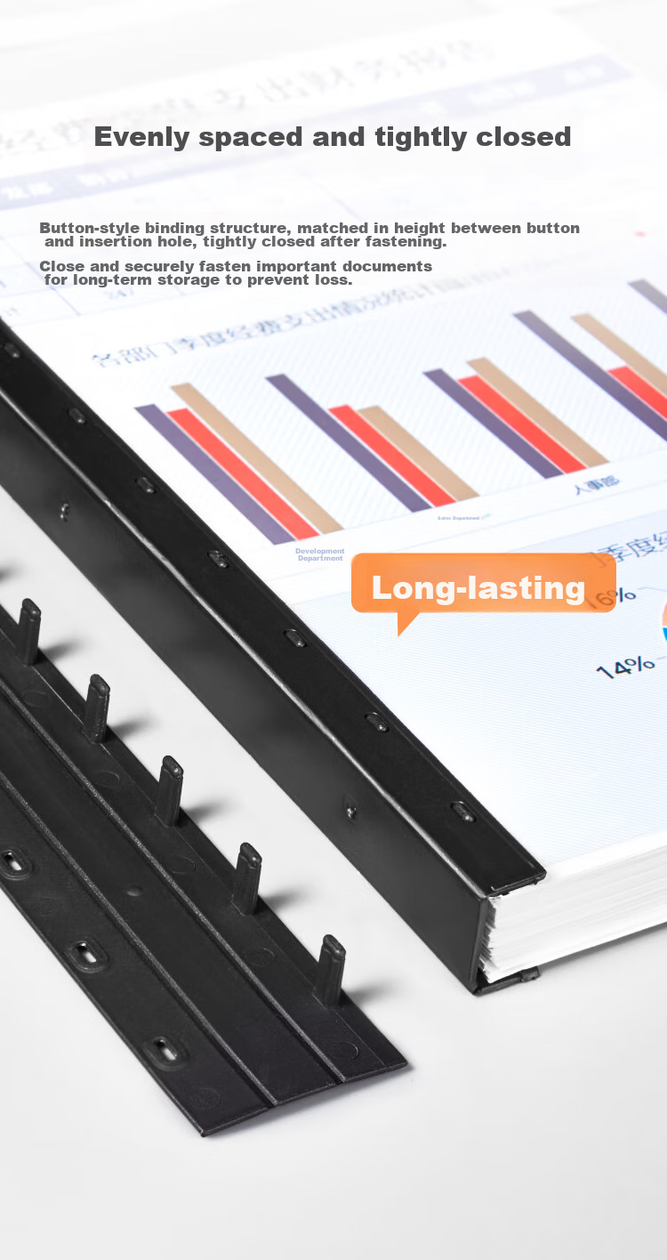 DSB (Dishibi) 10-Hole Binding Strips, Black, A4 Size, 20mm, for Binding 200 Pages, Office Supplies, Tender Documents, Contract Binding, Hole Punching Machine Plastic Pressure Strips, 100 Pieces/box 9