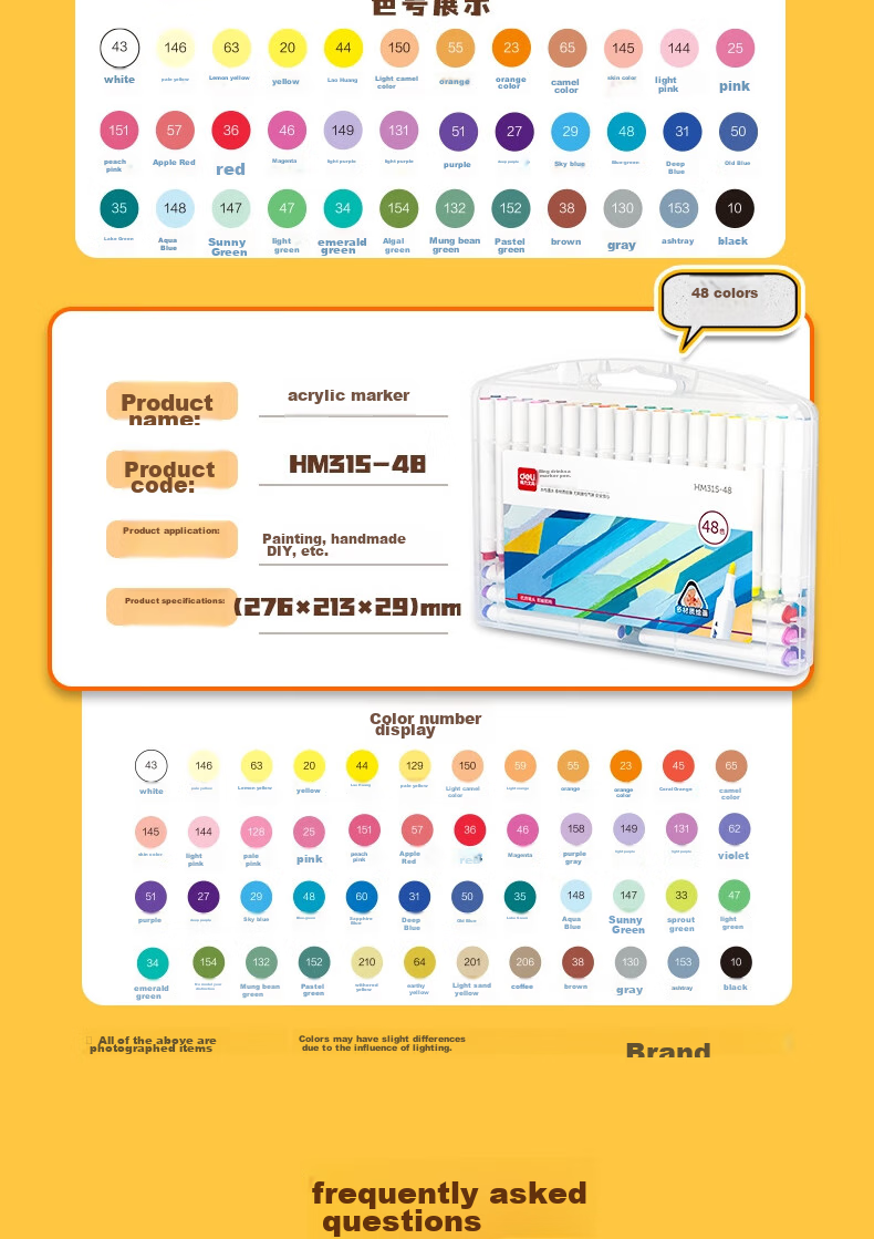 Deli [Back to School Stationery] 64-Color Round Barrel Acrylic Markers, PP Box Packaging, Hand-Drawing Shoes, Painting Pens, Fluorescent Highlighters, Children's DIY, New Year Tree Graffiti, Watercolor Pens, Art Educatio 14
