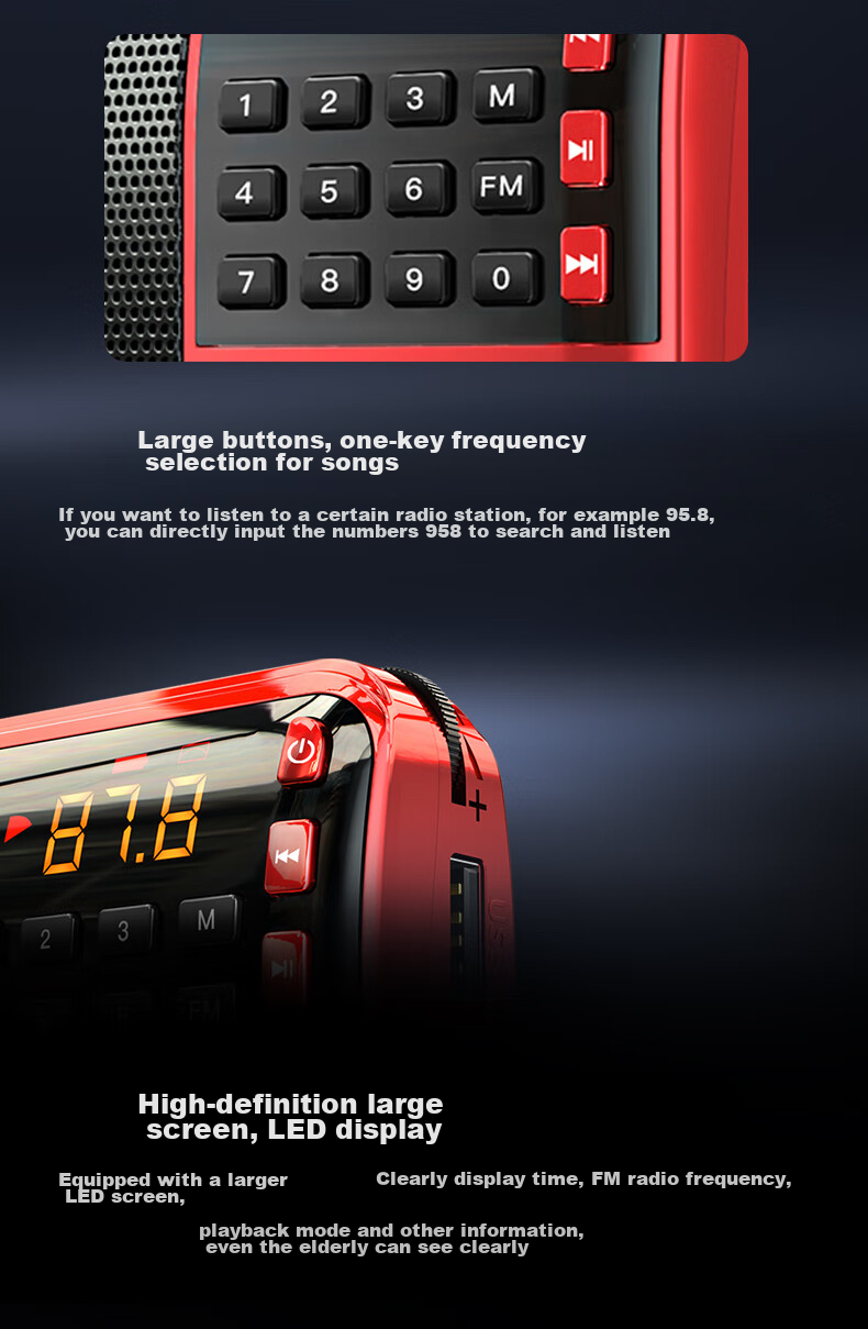 SAST V30 Black, Radio for Elderly, Rechargeable, Portable, Card-Insertable, Pocket-Sized, Mini Personal Radio, Campus Broadcasting, FM Tuning, Digital Player 11
