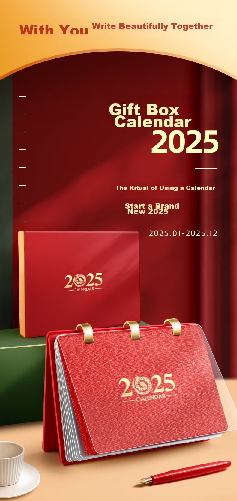 Jinzhi 2026 Leather Calendar, Horse Year Gift Box/red, 2025 Calendar Notebook, Monthly Calendar, Year Calendar, Weekly Calendar, Planner Book, Office Desktop Decoration, Office Gift 1