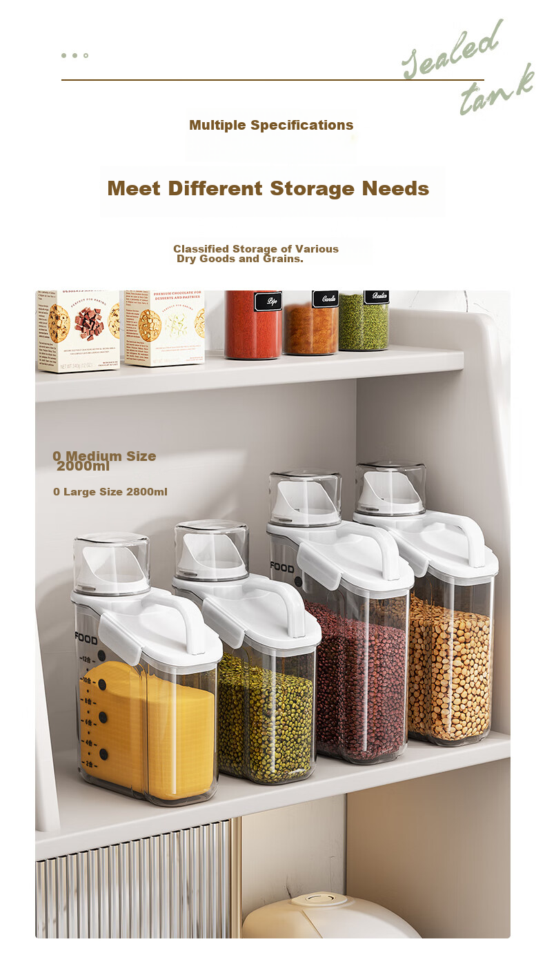 Baicaoyuan Grain Storage Container, Sealed, Insect-Proof, Moisture-Proof Rice Bin, Rice Box, Rice Jar, Multi-Grain Storage Canister with Measuring Cup, 2L 10
