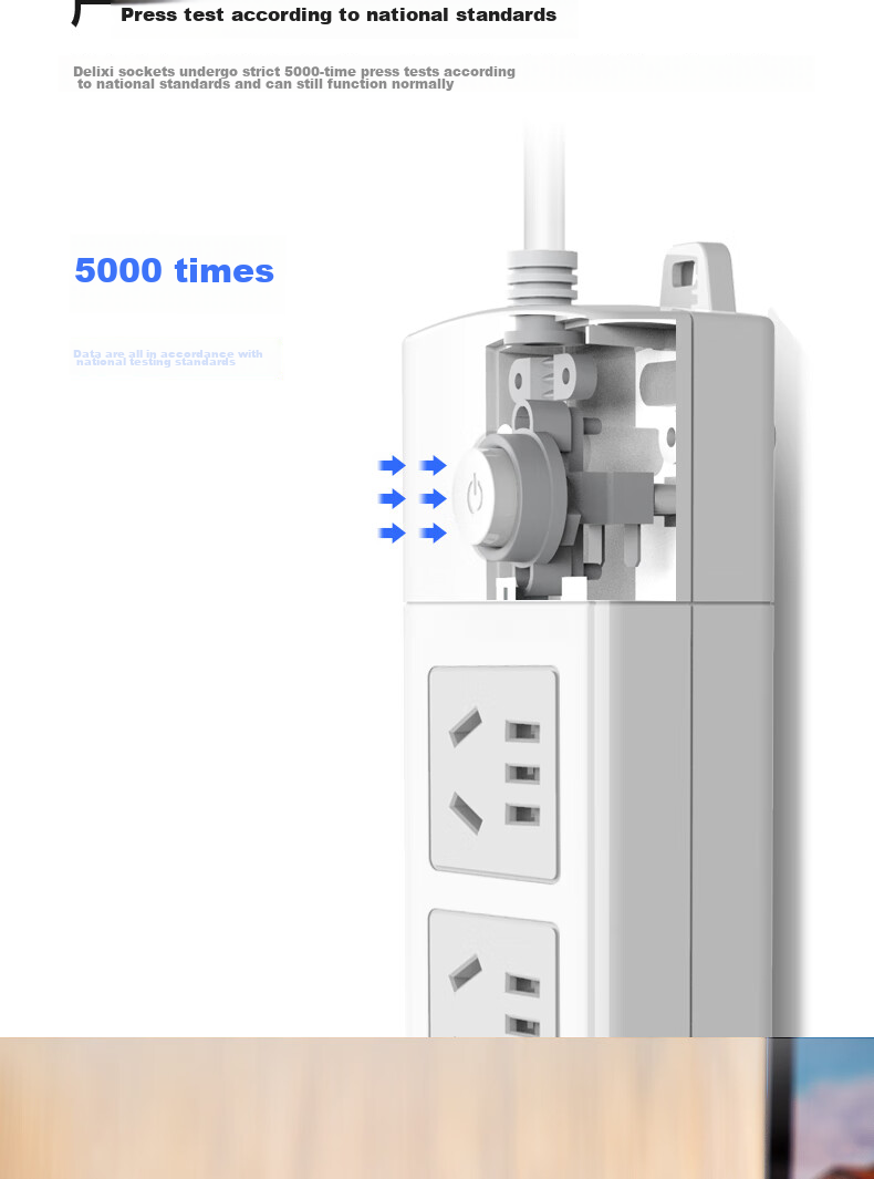 Deli 3C Certified National Standard Safe Power Strip, Extension Cord/Power Bar/Power Strip/Outlet Strip/Extension Cord with Master Switch, Child Safety Lock, 4 Outlets, 3 Meters, White, 18203 8