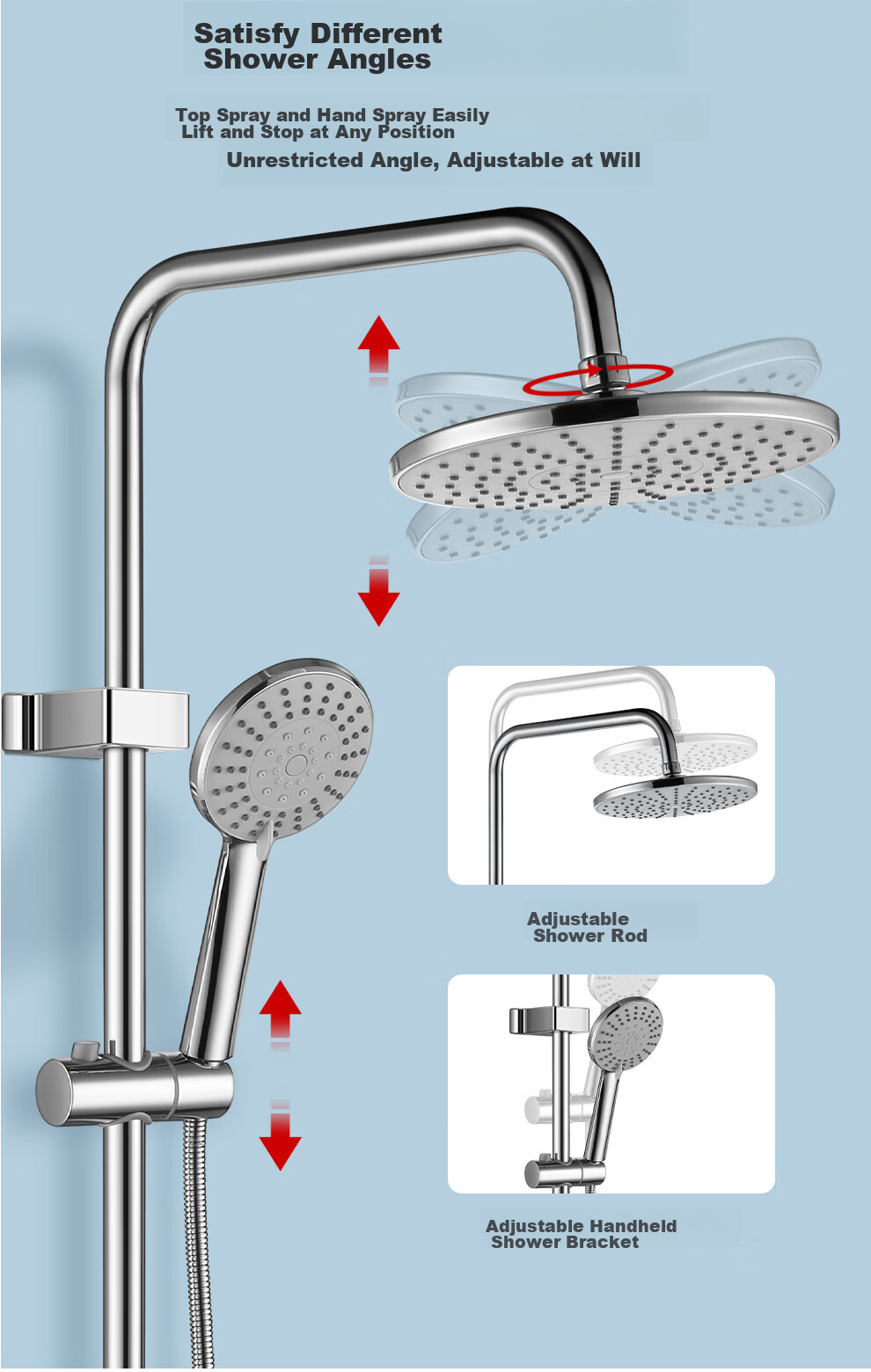 Larsd Surface-Mounted Shower Head Set, Clear Tube Shower Head, Gunmetal Gray Shower Head Complete Set with Shower Faucet LD5066H 19