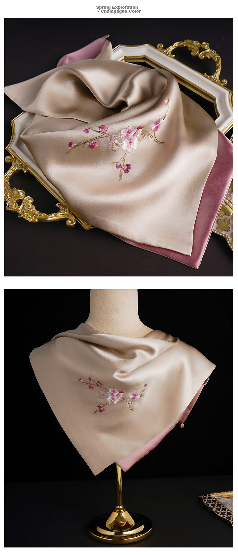 Hangsifu Suzhou Silk Scarf, Mulberry Silk Scarf, Neck Protection Small Square Scarf, Practical Birthday Gift for Mom, Mid-Autumn Festival Present 12