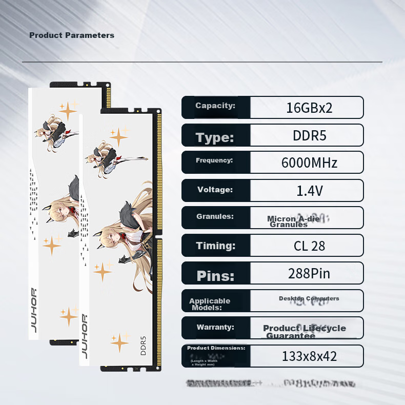 JUHOR 32GB (16GB X 2) Kit, DDR5 6000 Desktop Memory Module, Hynix A-Die Chips, CL28, Compact Unlit, AI-Enhancing 8