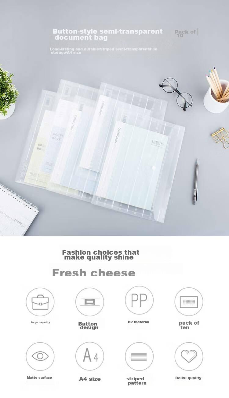 Deli 10 A4 File Folders with Labels, Colorful Button Document Sleeves, Transparent Exam Paper Storage Pouches, Subject Classification, Study Supplies, Random Dual Color 5506 2