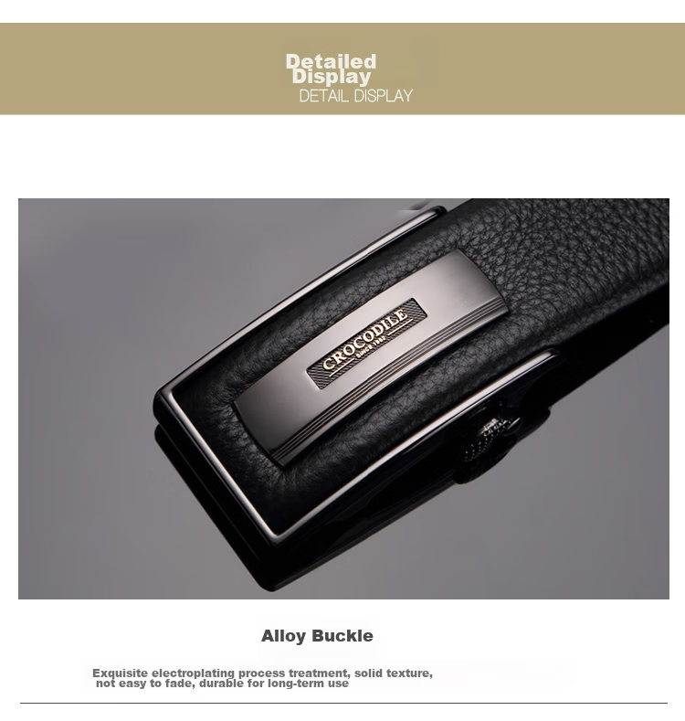 CROCODILE Men's Belt, Inner-Wear Style, Top-Grain Leather, Business Casual Fashion Automatic Buckle Belt 12575, Gift for Boyfriend 15