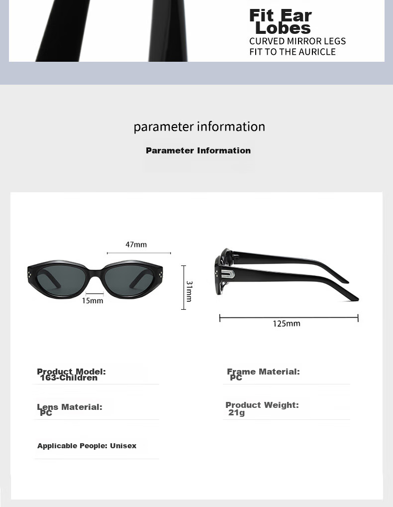 Boshide Children's Sunglasses, Cat Eye Glasses, Retro UV Protection Parent-Child Style, Black Frame with Gray Lenses 16
