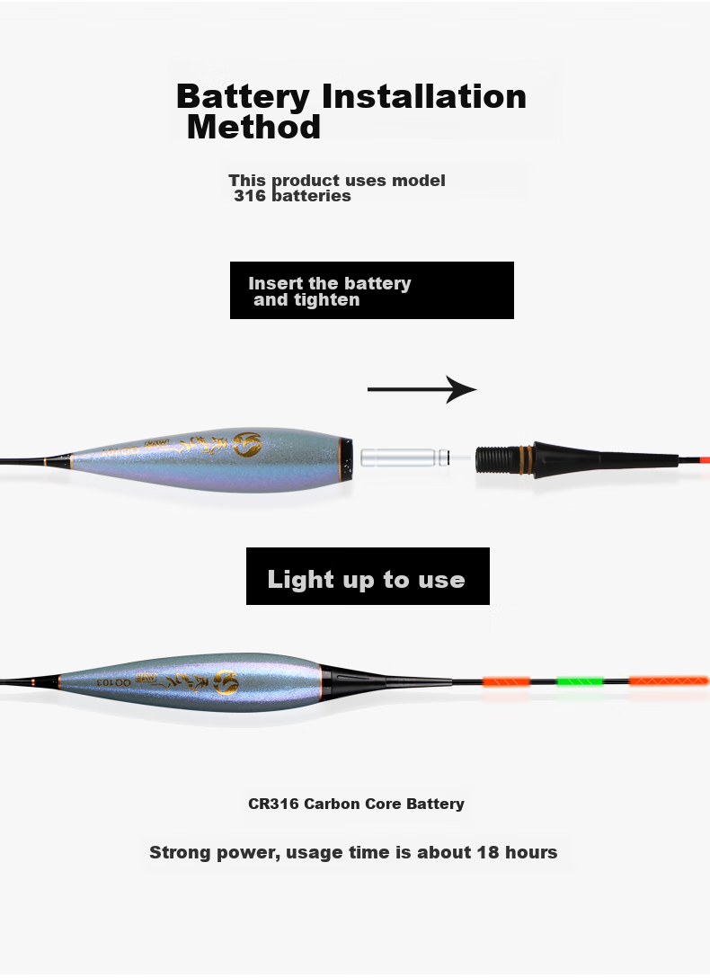 Minjianyiren Shallow Water Night-Luminous Float for Day And Night Use, Night Fishing Electronic Float for Crucian Carp, Highly Sensitive And Eye-Catching Wild Fishing Short Float 10
