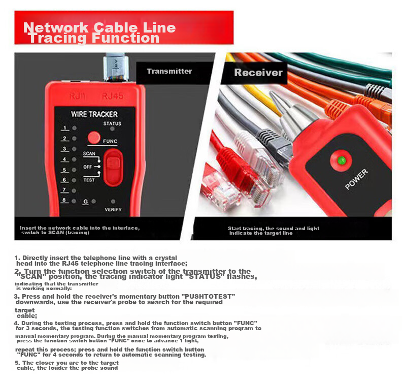 HITECH PRO Network Cable Tester, Wire Tracker, Line Finder, Multifunctional Telephone And Network Cable Tracer, Cable Tester + Tool Kit 8