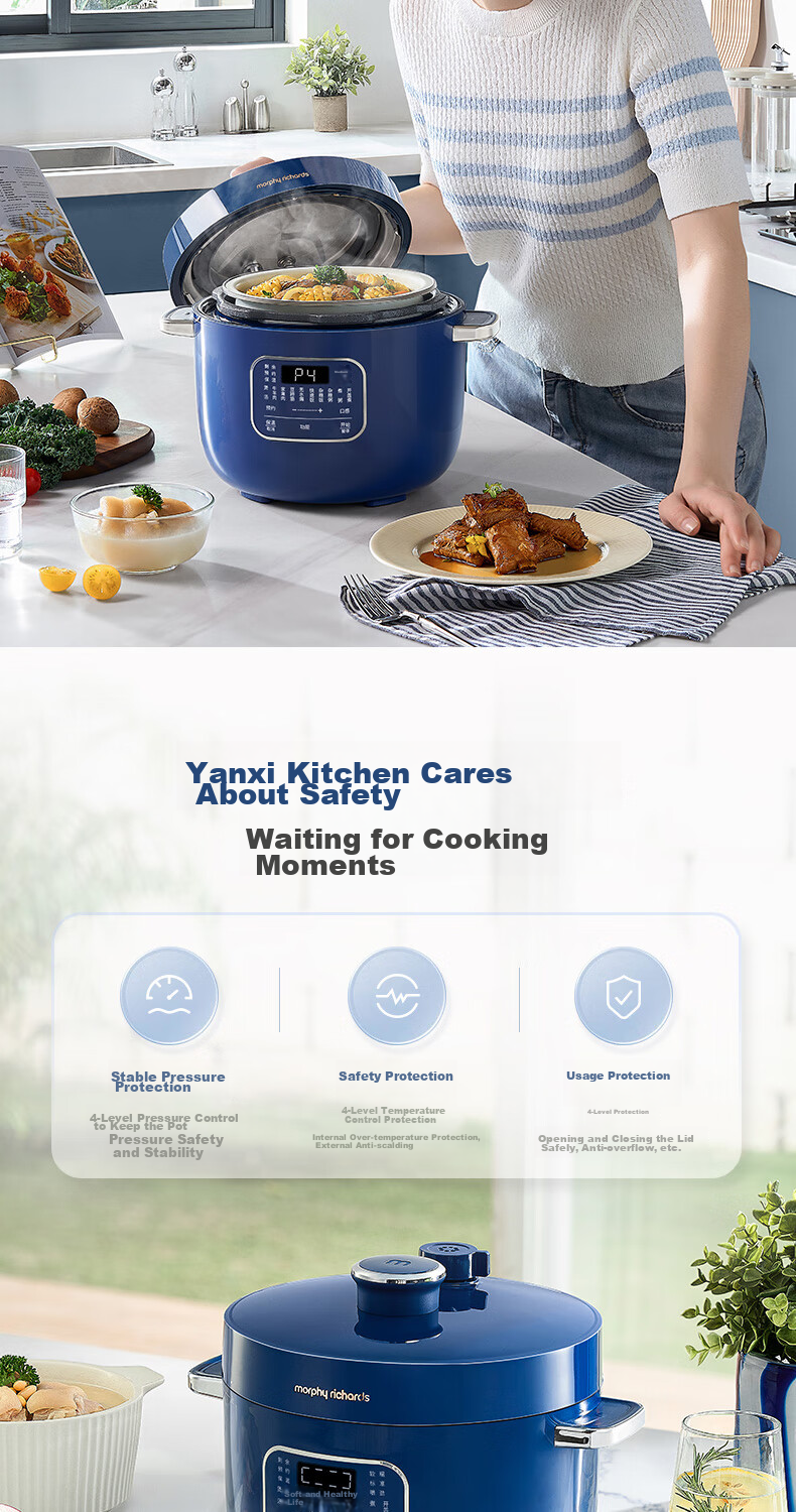 Morphyrichards Electric Pressure Cooker, Electric High-Pressure Cooker, Electric Rice Cooker, Home Use 2.5L Enamel Cast Iron Pot, Multifunctional Soup Pot, Electric Hot Pot, Electric Cooking Pot MR8701 White 14