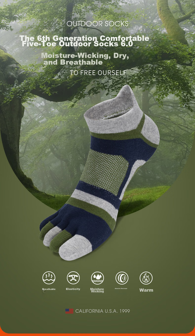 TFO Competition-Grade Outdoor Five-Toe Socks, Breathable Functional Hiking Socks, Wear-Resistant Toe Socks 2202439 Men's Blue And Orange 2