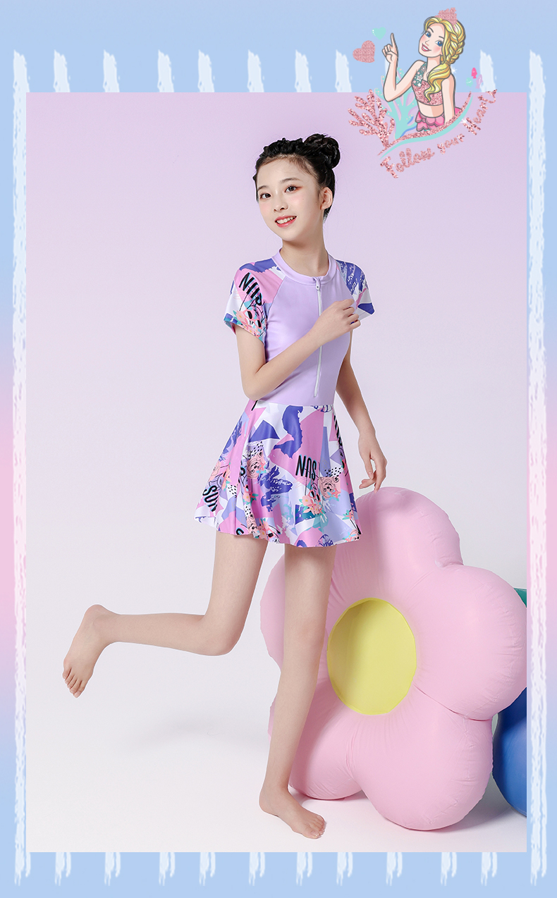 Barbie Girls' One-Piece Swimsuit Dress for Older Children, Stylish Swimsuit for Young Girls And Middle School Students 16