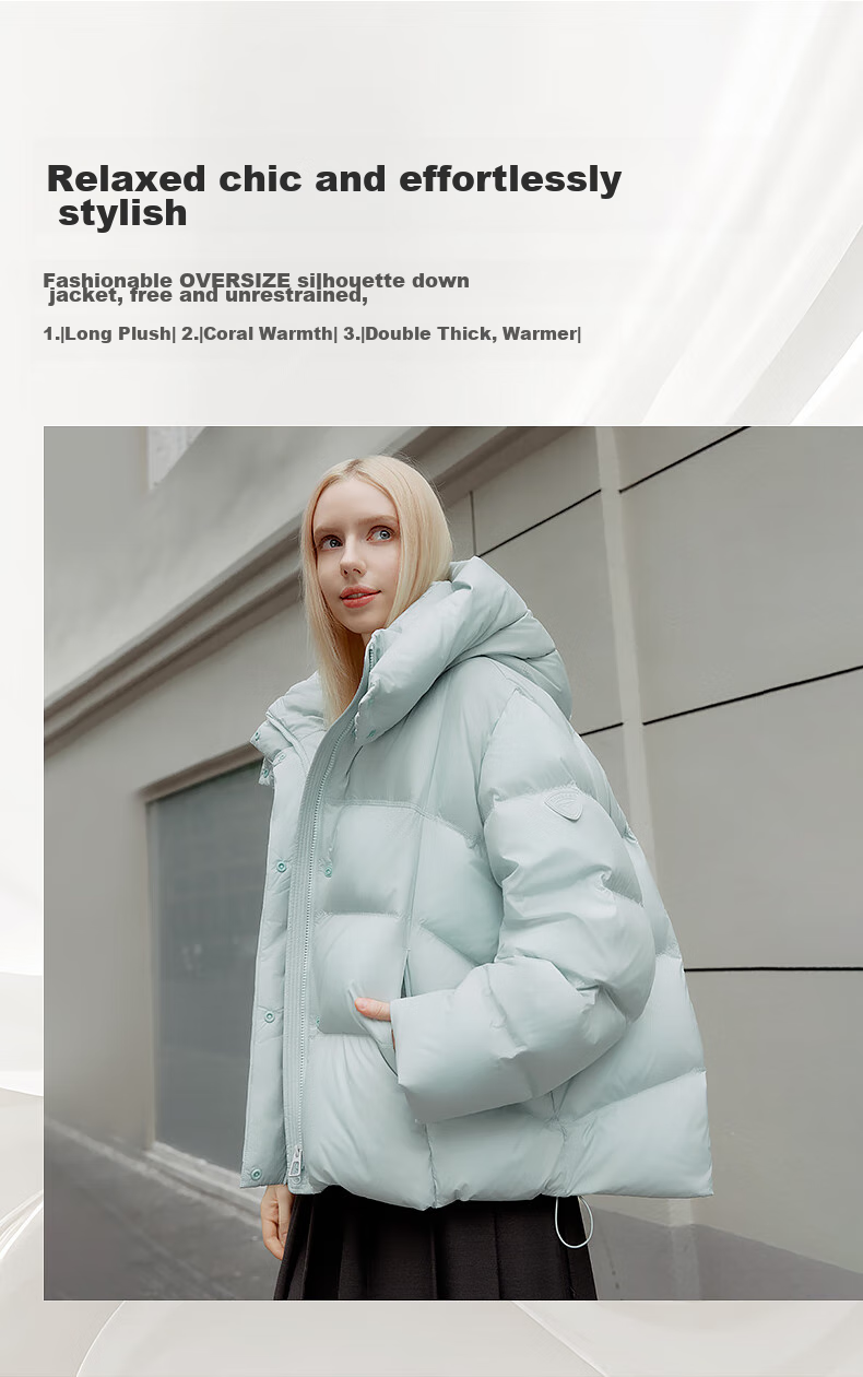 Tanboer Women's Short down Jacket with Detachable Hood, Fashionable Oversized Autumn And Winter Coat, Thick 530368D, Frost Blue, Size 160 3