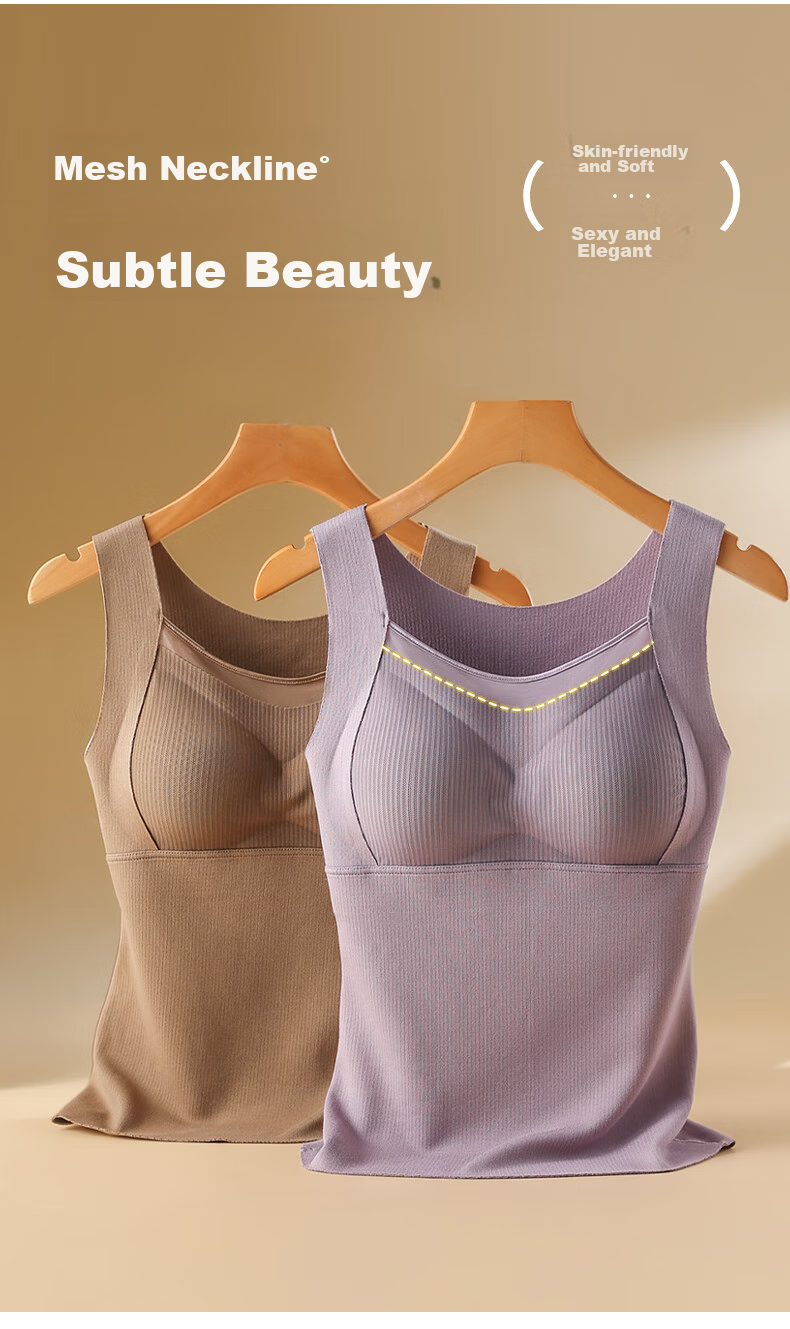 Dushiliren Women's Thermal Vest with Chest Pads, Fleece-Lined And Thickened, Inner Wear Base Layer, Seamless Fleece Underwear Vest for Autumn And Winter Seasons 10