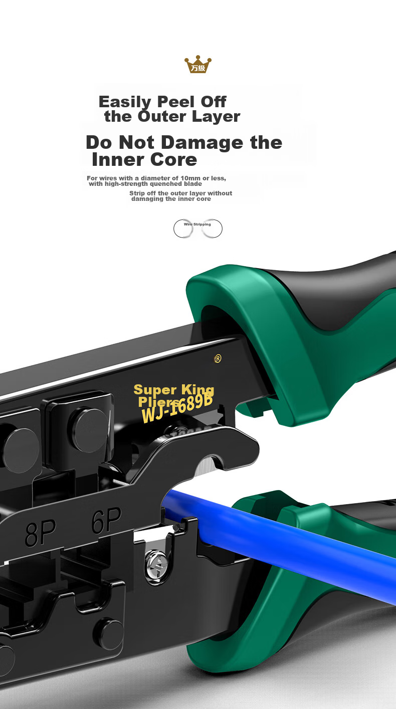 WANJEED Network Cable Crimper, Multifunctional Category 6 RJ45 Crimping Tool, Professional Grade 8P/6P Network And Telephone Line Stripper Cutter Three-In Wire Connector Tool WJ-1689B 14