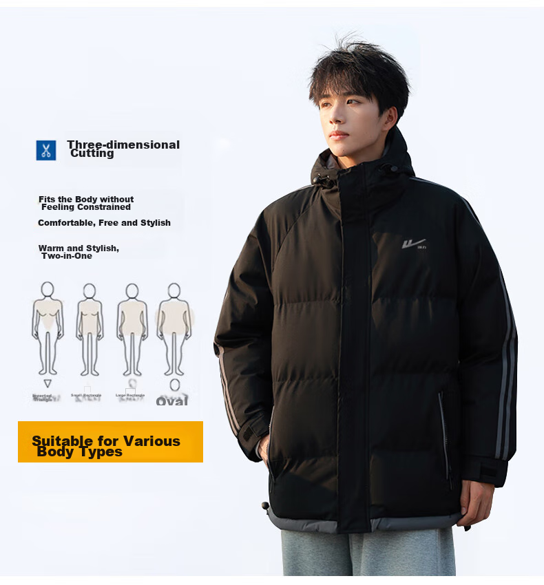 Warrior Cotton Jacket for Men, Winter Hooded Thick Warm Coat, Cold-Proof Outerwear, New Year Battle Robe, Versatile Puffer Jacket for Me 3