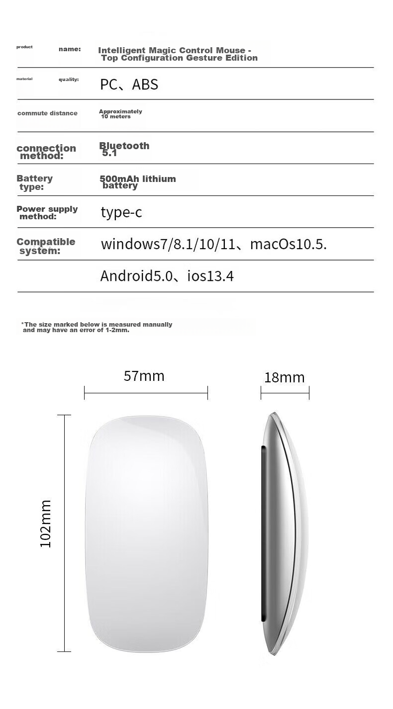 Bkayp Apple MacBook IPad Mouse, Miao Kong Wireless Bluetooth Touch, 60-Day Battery Life, 3C Certified Battery, Office Quiet Charging 13