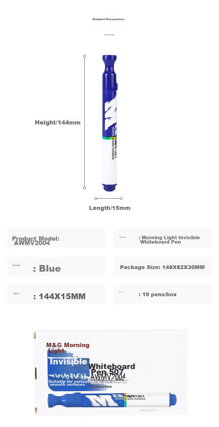 M&G Stationery Erasable Whiteboard Markers D10 Single-Tip Office Meeting Pens Easy-To Whiteboard Markers Blue 10 Pcs/box AWMY2202 8