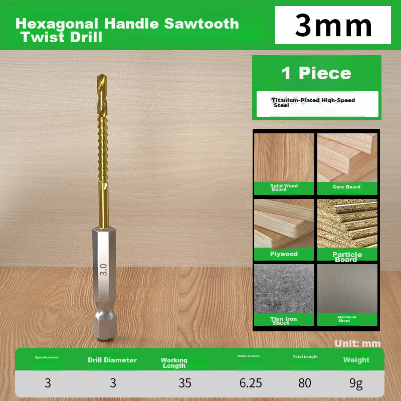 Baolian Hexagonal Shank Serrated Drill Bit, Woodworking Special Twist Drill Bit, Alloy Cutting Electric Drill Bit