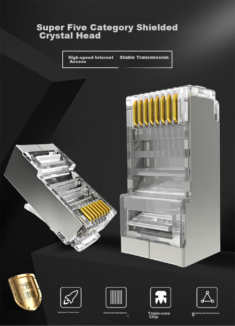 MAXCENT Cat5e Shielded RJ45 Network Crystal Head, 8P8C Computer Network Cable Connector, Cat5e Crystal Head, 50 Pieces/box, MJP-C550 2