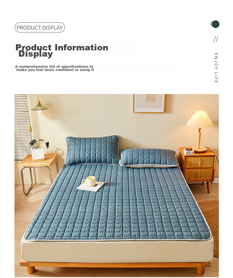 Grace Mattress Pad, Soft Bedding, Non-Slip, Foldable, Student Bed Mat, Blue, 1.8m 16