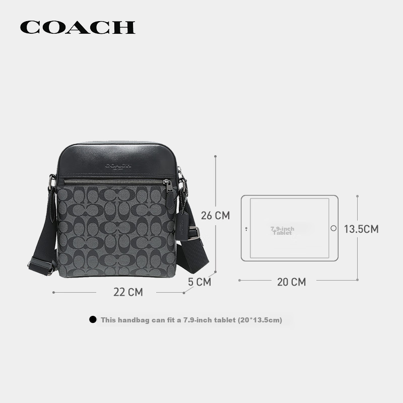 COACH [Brand Direct Supply] Men's HOUSTON Small Shoulder Crossbody Bag, Black And Gray, 4010 Yuan, New Year Gift