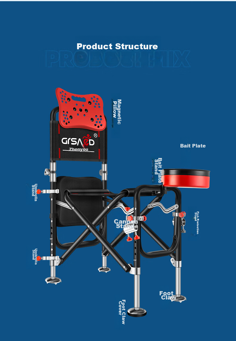 Grsaed Fishing Chair, All-Terrain Thickened Metal Knight Chair, Multifunctional Outdoor Folding Chair, Lightweight Complete Set of Fishing Chairs, Black And Red 19