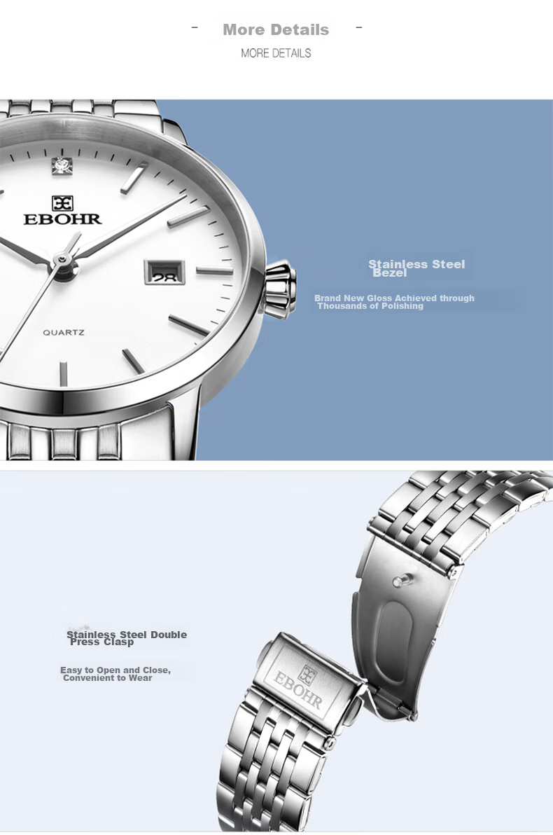 EBOHR Men's Watch, Master Series Simple Steel Strap Quartz Men's Watch, Birthday Mid-Autumn Festival Gift 50290413 20