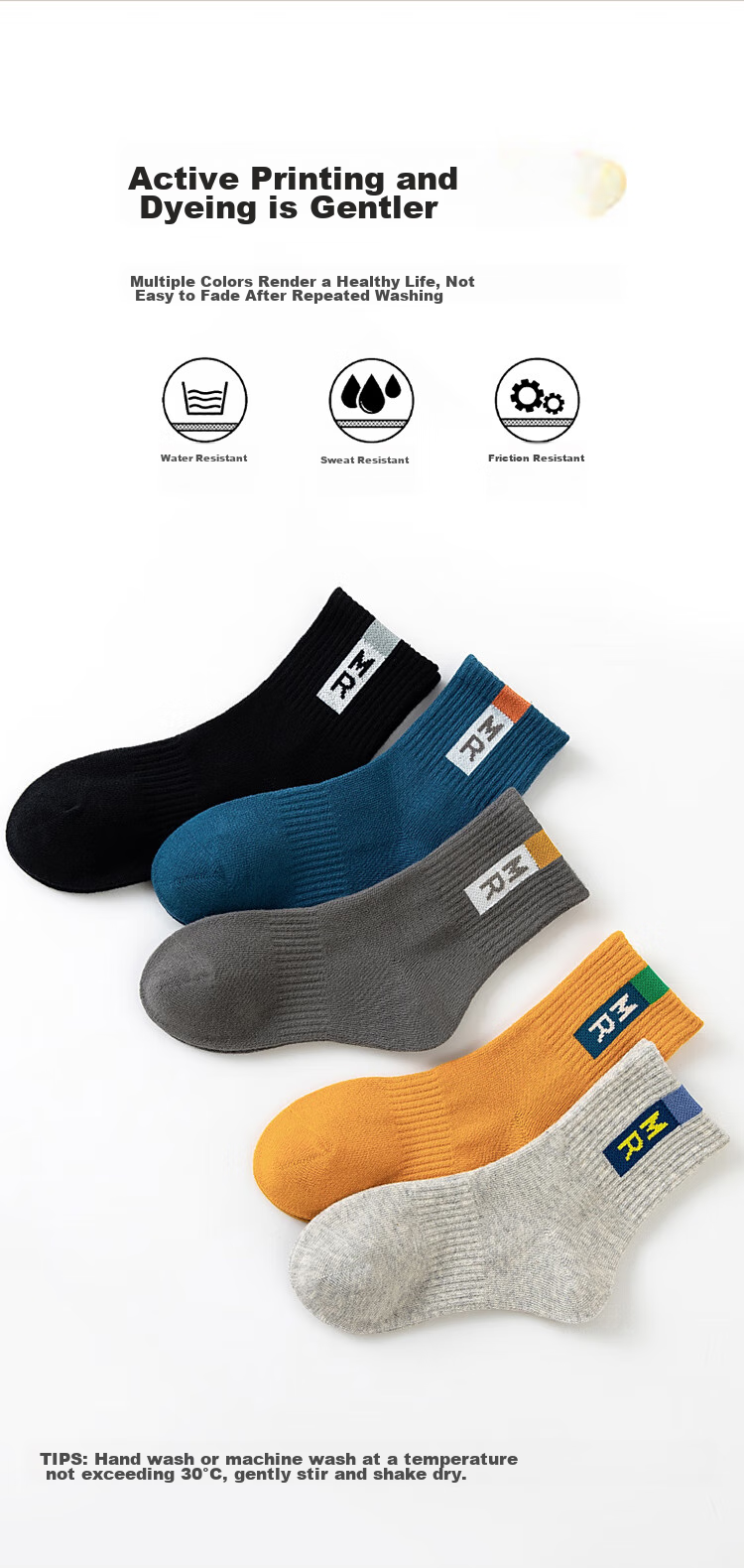 MiiOW Children's Socks, Boys' Cotton Mid-Calf Socks, Boys' Baby Letter Sports Trendy Socks, Mixed Colors, Size L 7