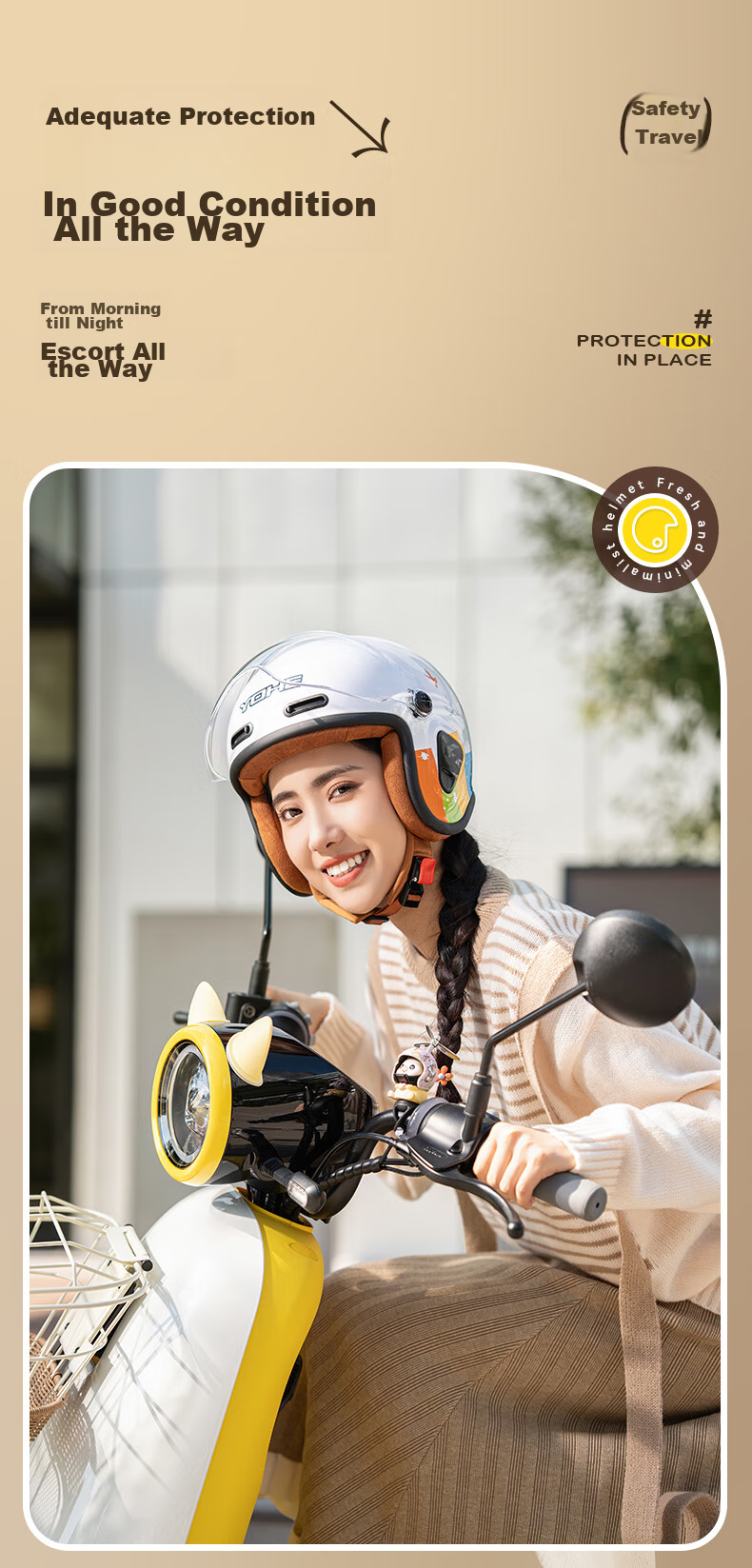YOHE Motorcycle Helmet for Men And Women, Electric Scooter New National Standard 3C Certified Half Helmet Spring Riding Electric Bike Safety Helmet Y50 Short Visor 18