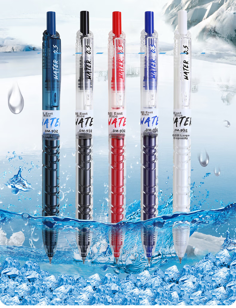 Dongmi Gel Pen, Baote Bottle Push-Button 0.5mm Signature Pen, Dongmi Bullet Tip, Essential for Primary And Secondary School Students, Office Use, Large Capacity, Exam Writing Pen, Transparent Barrel, Blue, 3 Pcs DM932 2