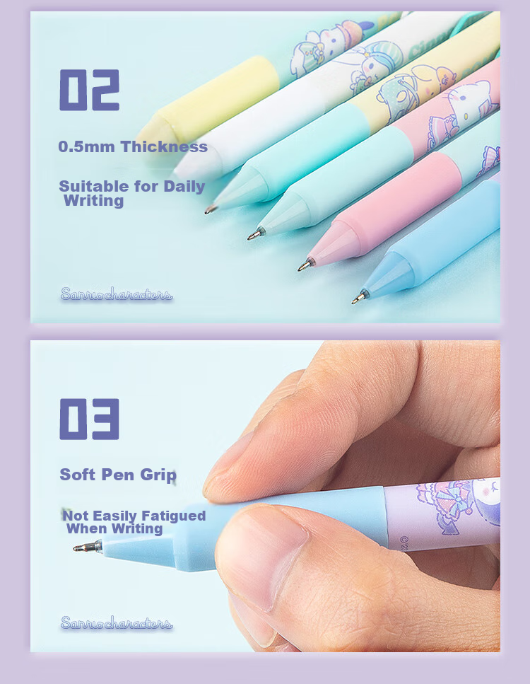 GuangBo Sanrio Collaboration Gel Pen, 0.5mm Black Retractable ST Tip Signing Pen, Stylish Student Exam Pen, 3 Pens/box [Yellow And White Version] KT82094-3 7