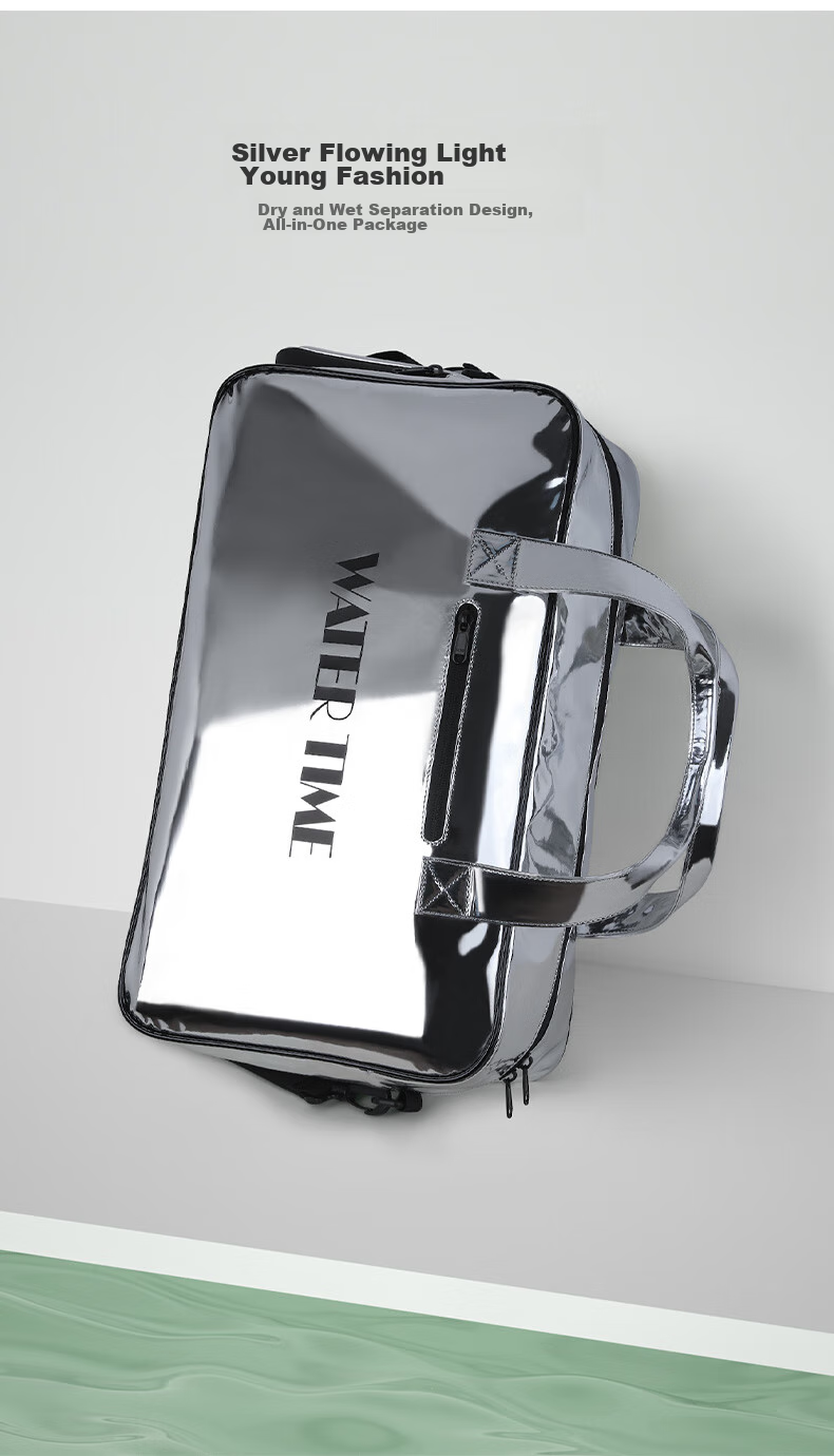 WATERTIME Swimming Bag with Dry And Wet Separation for Men And Women, Fitness Bag, Swimwear Storage Waterproof Bag, Beach Backpack, Flowing Silver 2