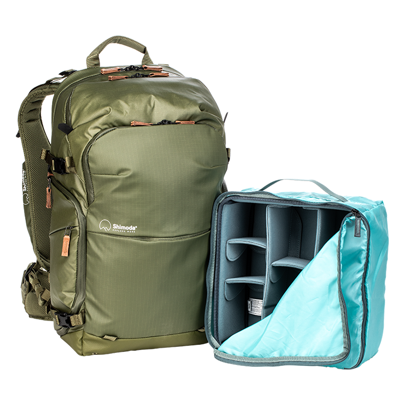 Shimoda Photography Bag, American Tenmu Ta Waterproof Outdoor Camera Bag, Large Capacity Professional Backpack System Design E30v2, Army Green Medium Size, Mirrorless Camera Inner Liner Set 520-157