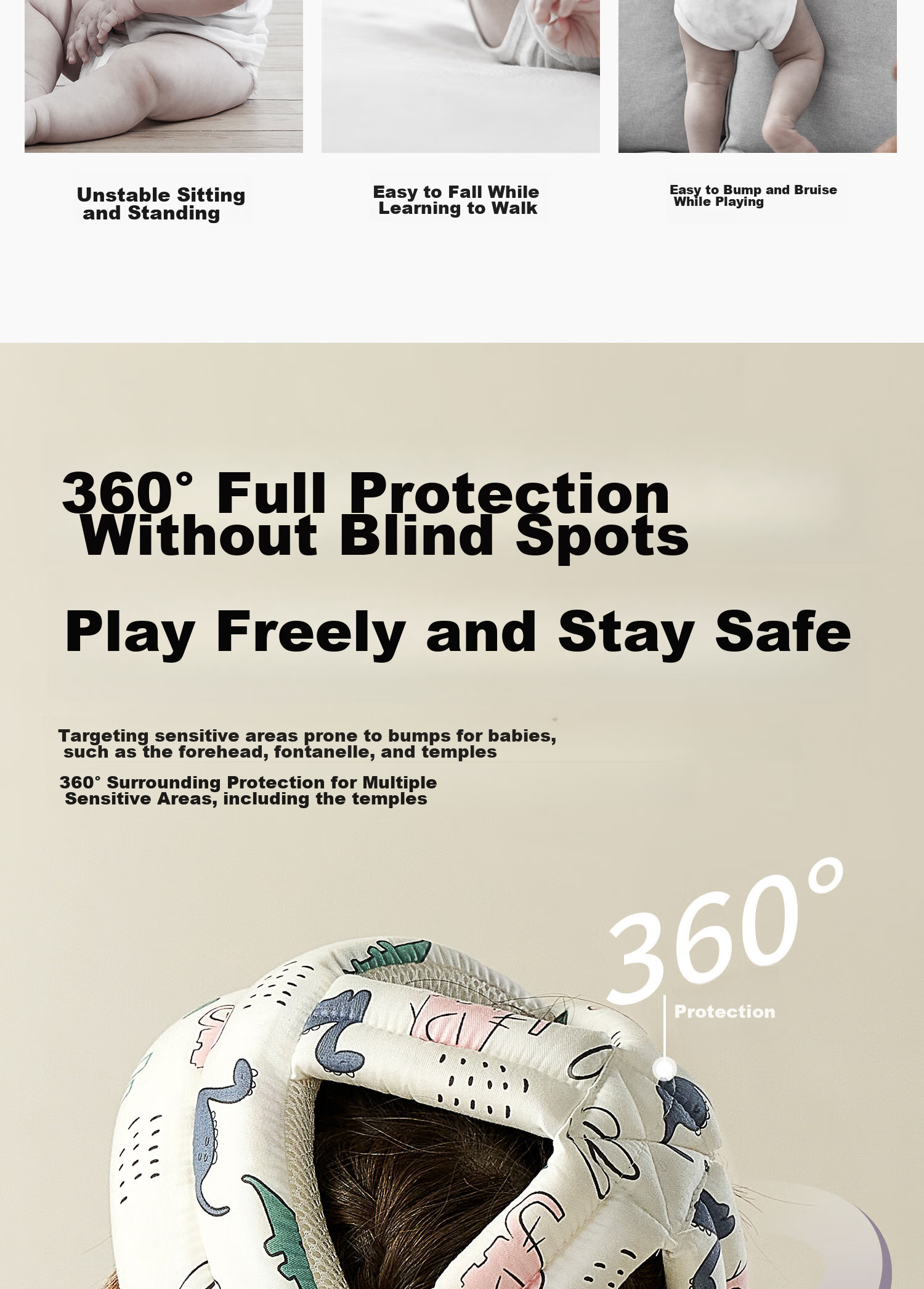 Scoornest Baby Walking Head Protection Cap, Toddler Anti-Fall Hat, Infant Head Guard Pad, Children's Anti-Collision Pillow, Summer Breathable 3