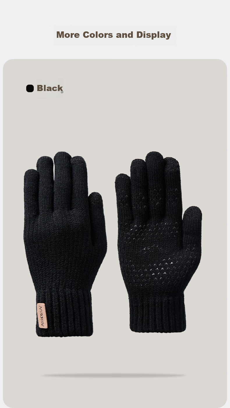 MISSION UV Warm Gloves for Men, Thick Winter And Autumn Outdoor Cycling Driving Anti-Cold Touchscreen Compatible Knitted Gloves 9