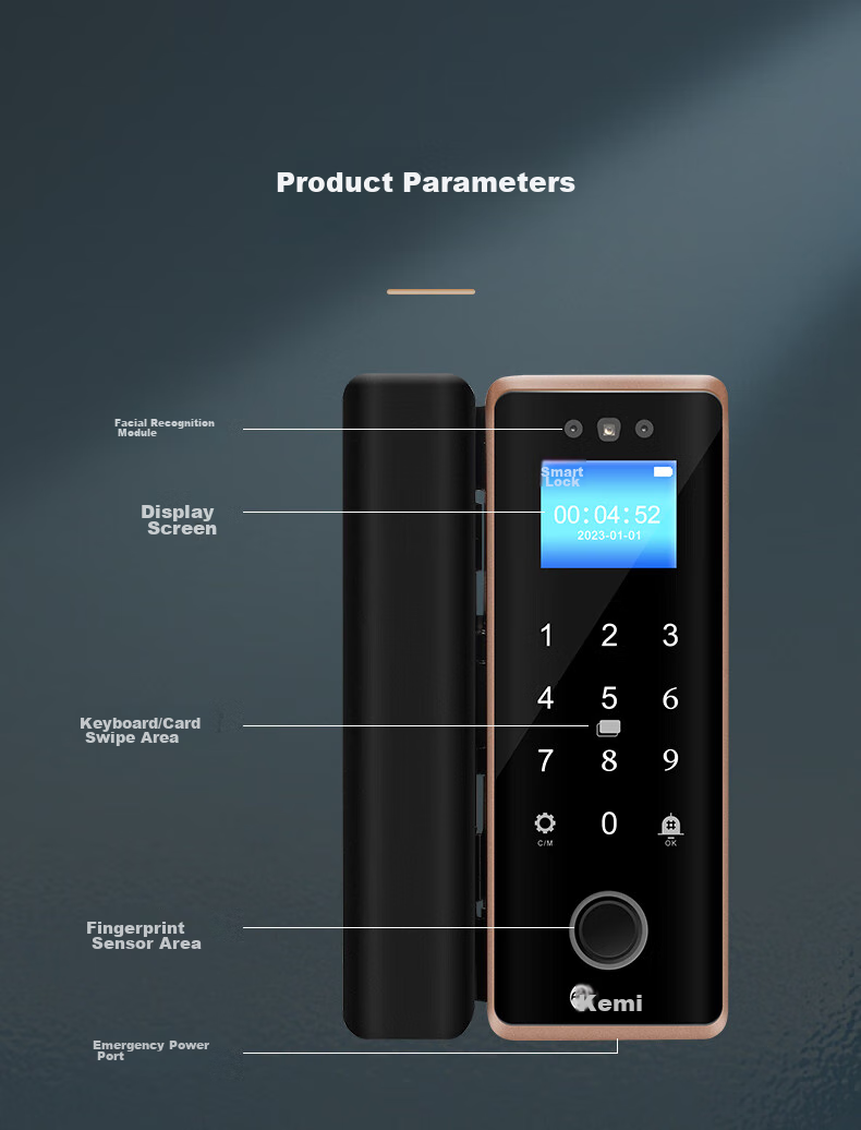 Kemi (Comet) Facial Recognition Glass Door Fingerprint Lock Access Control Smart Electronic Password Lock for Office Glass Doors, Mini Program Attendance, Metal Material COM-202 11