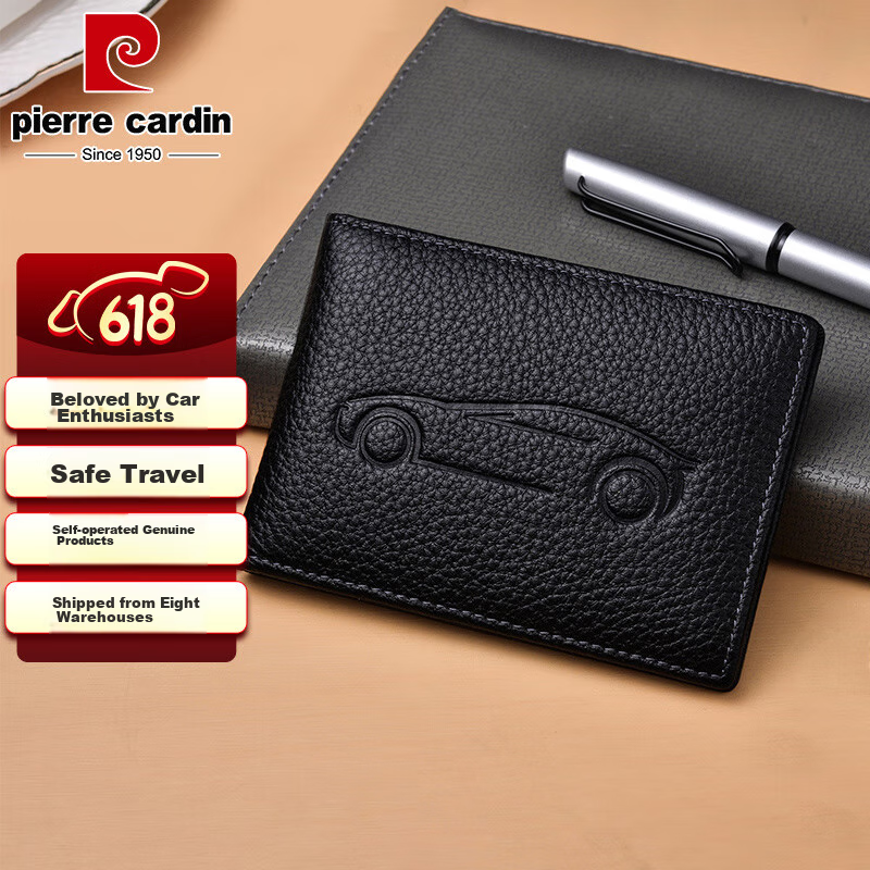 Pierre Cardin Driver's License Holder, Motor Vehicle Driving Permit Leather Case, Top-Grain Cowhide ID Holder Gift Box, Black, Suitable As A Present
