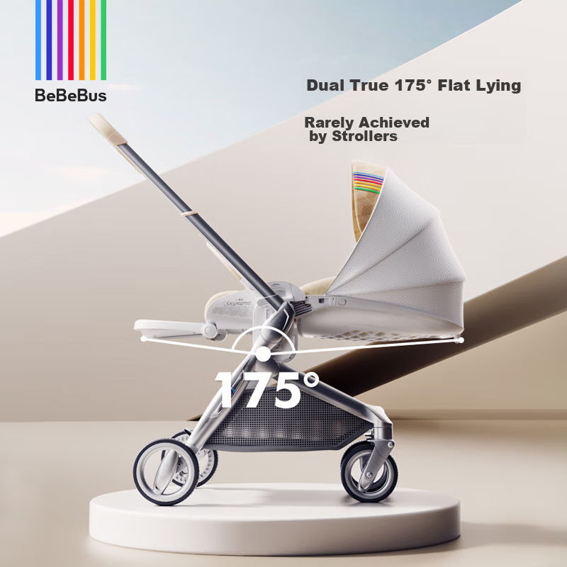 Детская коляска Bebebus Artistic Stroller, с регулируемой спинкой и сиденьем, легкая складная, реверсивная, с высоким обзором, цвет "Шампанское золото"