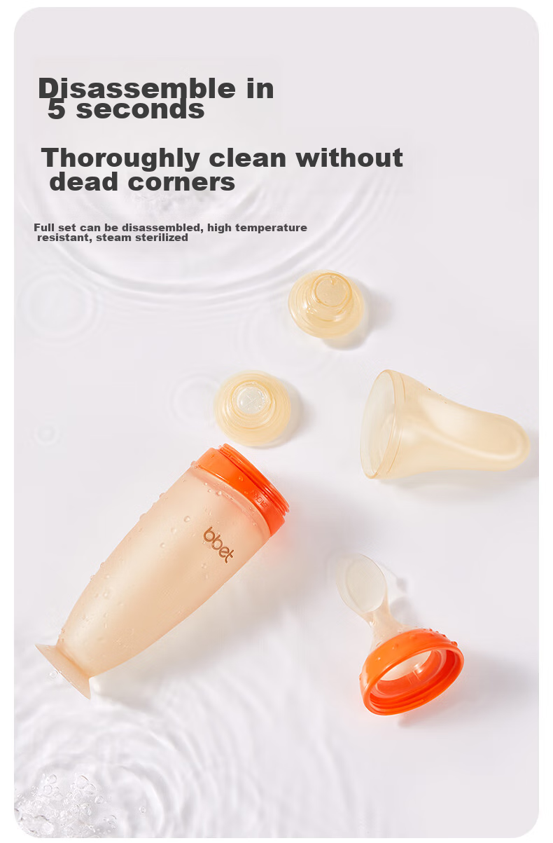 Barbie Elephant Baby Rice Porridge Spoon And Bottle, Silicone Large Capacity Squeeze Feeding Soft Spoon, Baby Food Set Gift Box, Coffee Color 12