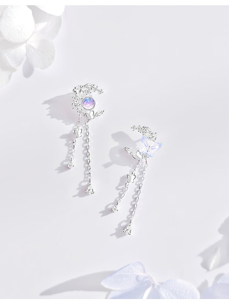 Dijing 925 Silver Earrings for Women without Ear Holes, Bone Stud Earrings, Clip-On Tassel Earrings, No Ear Holes Required, No Piercing Needed 3