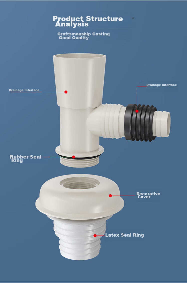 Larsd T16 Washing Machine Drain Pipe Tee Fitting, Anti-Odor Drainage Pipe Seal Ring Tee Two-I 14