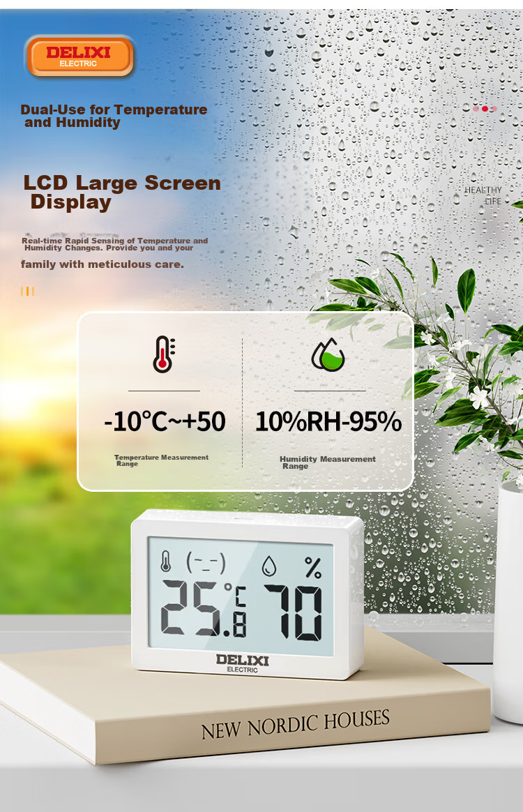 DELIXI ELECTRIC Thermometer And Hygrometer, High-Precision Digital Display, Baby Room Home Use, Wall-Mounted, Dual-Use for Dry And Wet Environments, ABS Electronic, Indoor 11