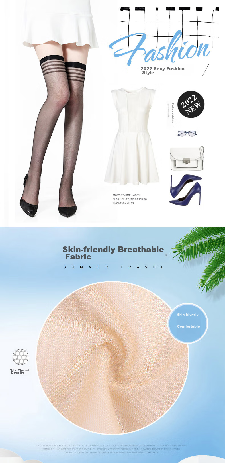 LangSha Silk Stockings for Women, Ultra-Thin Black Thigh-High Stockings, Knee-Length Non-Slip Tights, Black Color, 2 Pairs Each for Light And Dark Skin Tones 2