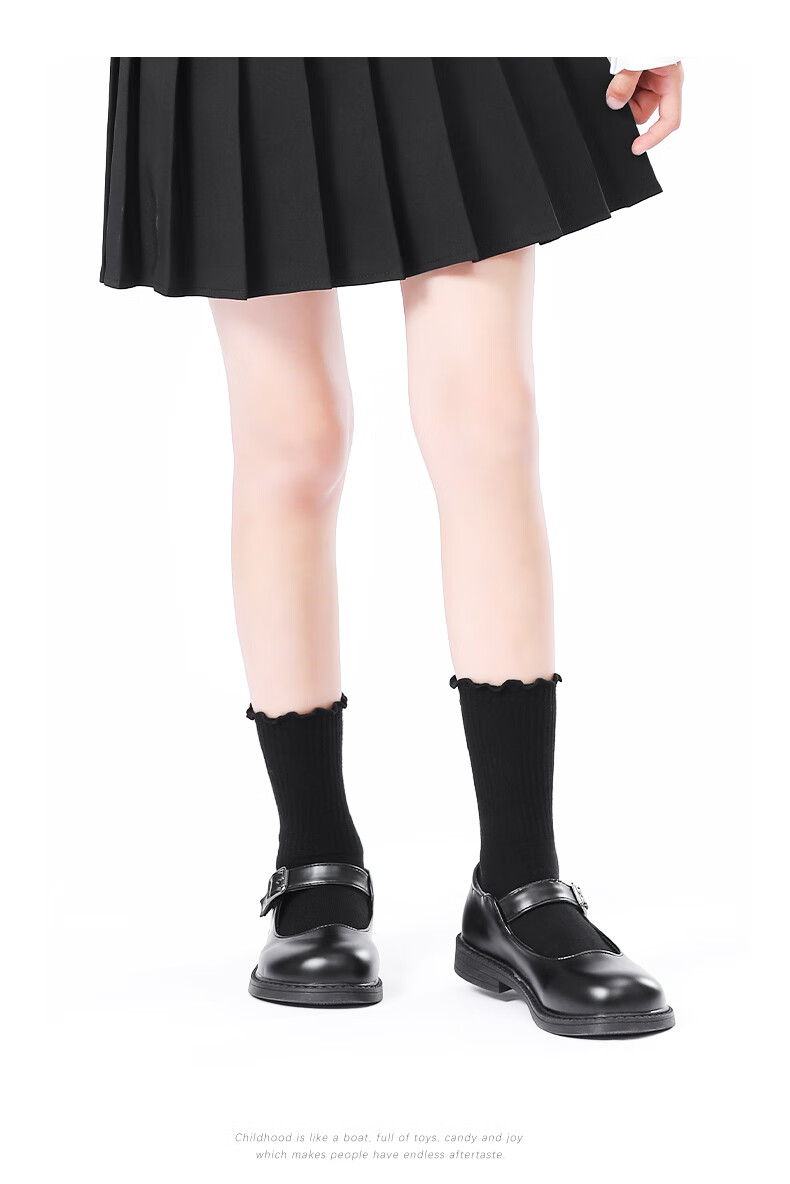Zhiyouban Girls' Black Socks for Spring, Autumn And Summer Cotton Mid-Calf Socks with Princess Lace Trim for Girls, White Versatile Student Socks 8