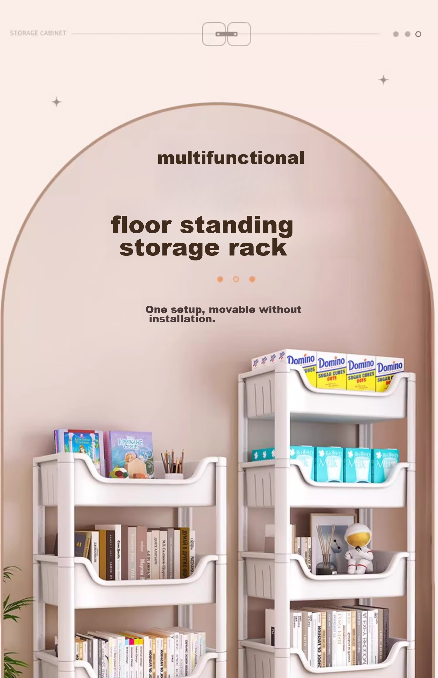 XIAOJIANGCAI Bookshelf Storage Rack, Floor-Standing Home Simple Multi-Layer with Wheels, Toy Storage Cart, 4-Tier Storage Shelf 1