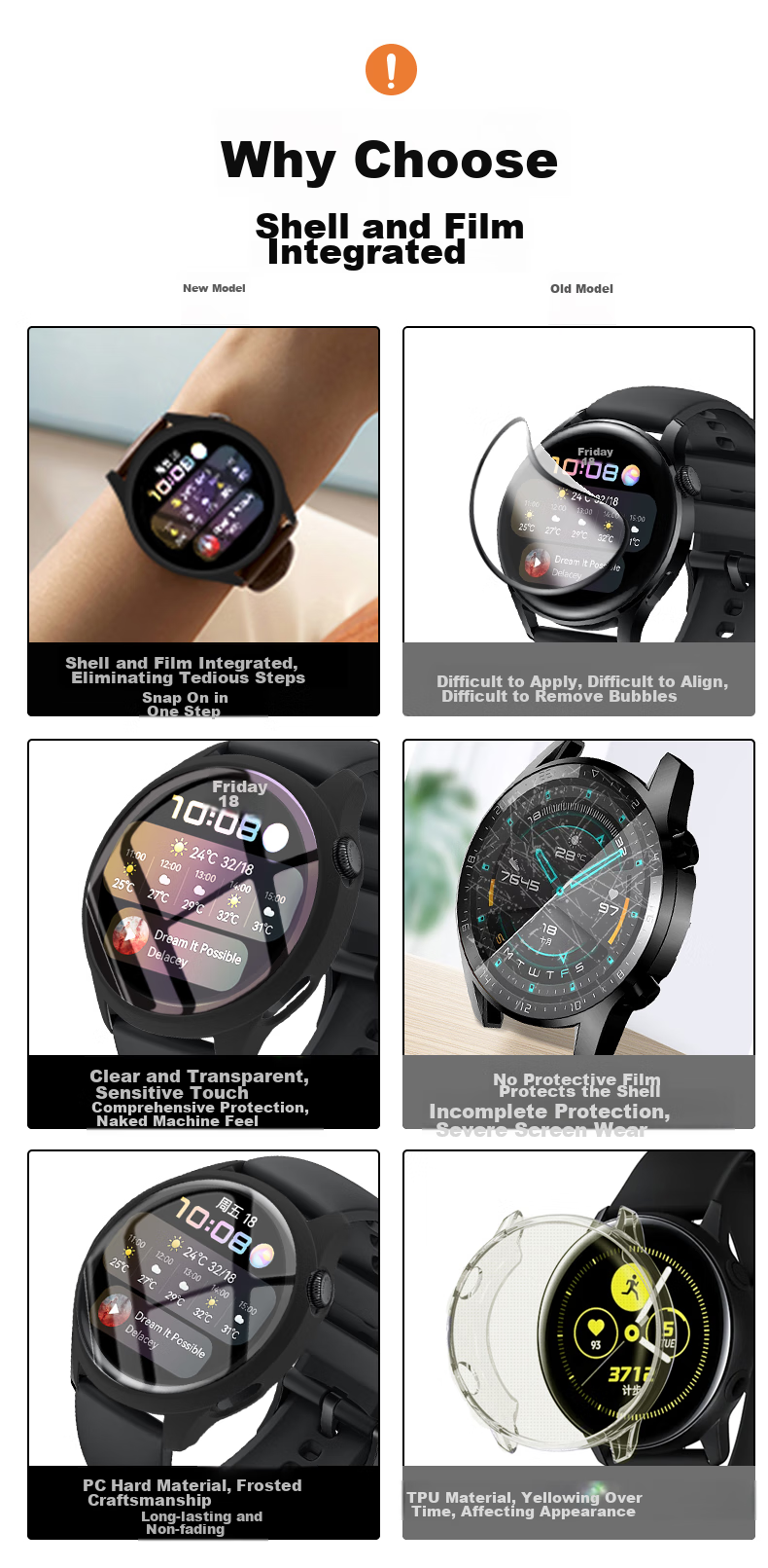 KMaxAI Protective Case with Tempered Glass for Huawei Watch 3, Full Dial Protection Cover, Shockproof Hard Shell, Smartwatch Accessory for Huawei Men's And Women's Watches, Black 2